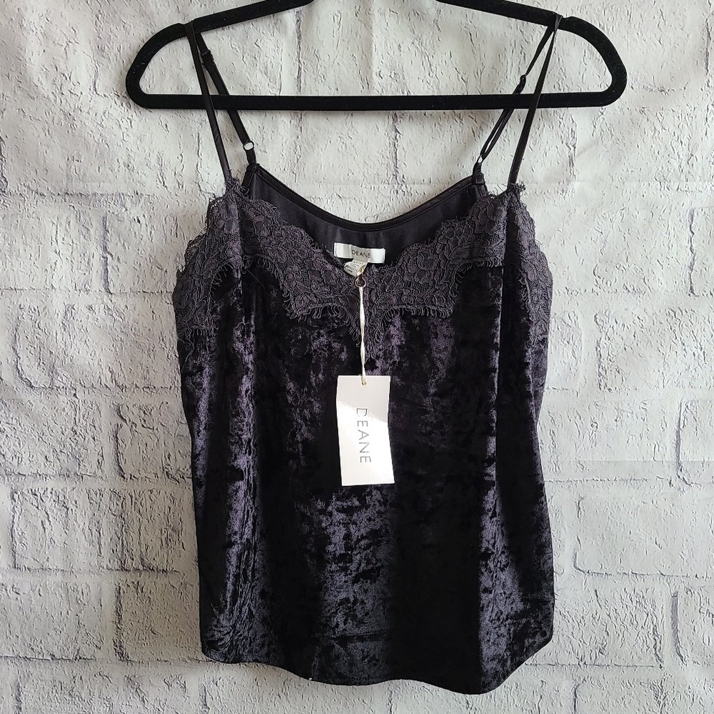 DEANE Black Velvet Lace Cami Tank Top NWT SZ M